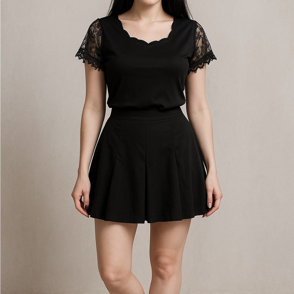 Black Women's lace sleeve fitted stretch xxl whimsygoth vamp